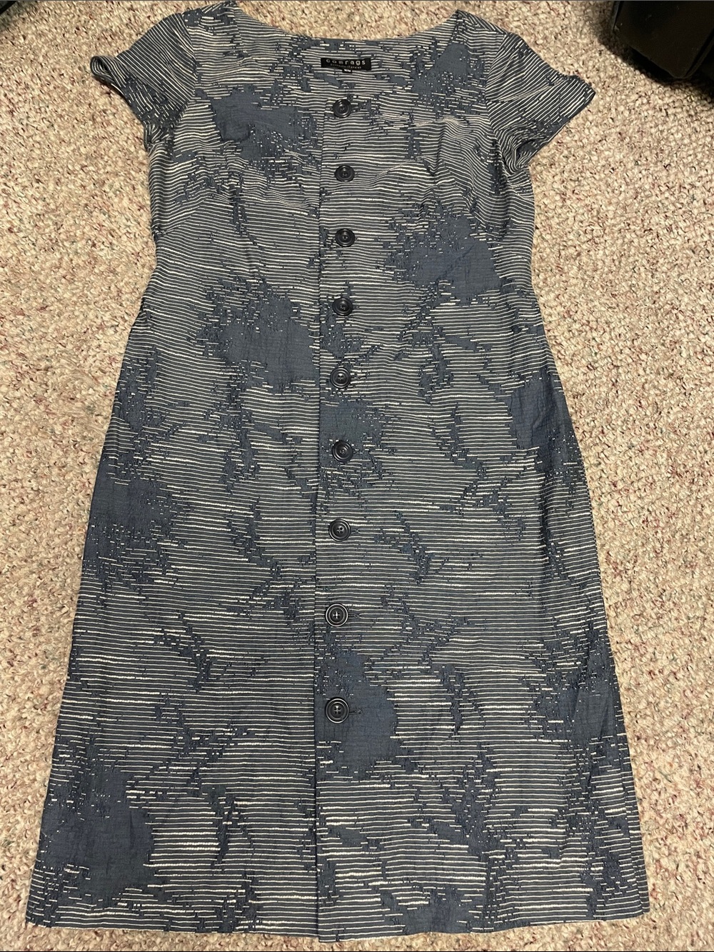 Comrags Navy and White print Button-Front midi Dress- new